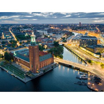 Lais Puzzle - Luftaufnahme des Stockholmer Rathauses und beleuchtetes Stadtbild bei Nacht in Stockholm, Schweden - 1.000 Teile