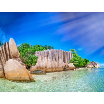 Lais Puzzle - Erstaunlicher Panoramablick auf die Anse Source Argent vom Meer aus. La Digue, Seychellen - 1.000 Teile