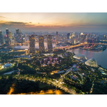 Lais Puzzle - Luftaufnahme des Finanzdistrikts von Singapur bei Sonnenuntergang mit Wolkenkratzern und schönem Himmel. Singapur Stadtzentrum - 1.000 Teile