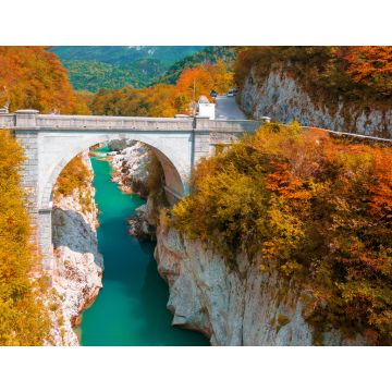 Lais Puzzle - Herbstlandschaft am Fluss Soca und Napoleons Brücke bei Kobarid, Slowenien - 1.000 Teile