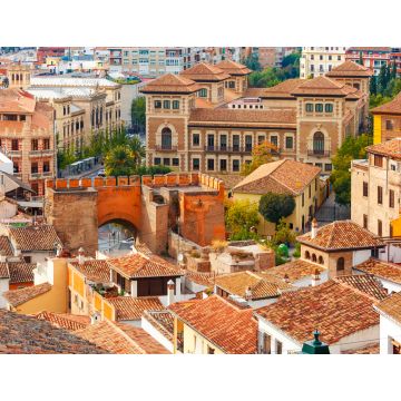 Lais Puzzle - Blick von der Aussichtsplattform Mirador de la Lona auf die Altstadt, den Triumphplatz und das Stadttor Puerta de Elvira, Granada, Andalusien, Spanien - 1.000 Teile