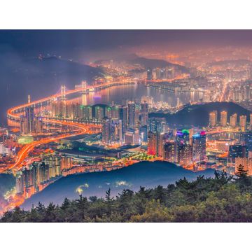 Lais Puzzle - Busan und die Skyline des Stadtzentrums in nebliger Nacht, Südkorea - 1.000 Teile