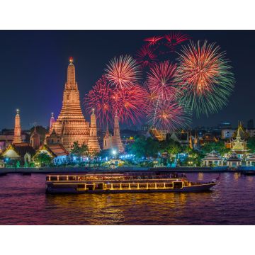 Lais Puzzle - Wat Arun und Kreuzfahrtschiff in der Nacht unter Neujahrsfeier, Bangkok Stadt, Thailand - 1.000 Teile