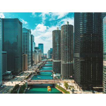 Lais Puzzle - Chicago River mit Booten und Verkehr von oben am Morgen - 1.000 Teile