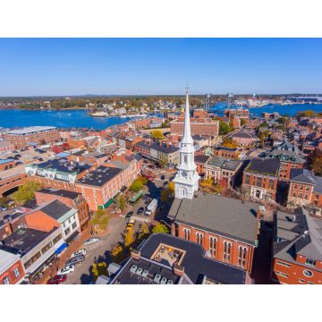 Lais Puzzle - Portsmouth historisches Stadtzentrum Luftaufnahme am Market Square mit historischen Gebäuden und North Church auf Congress Street in der Stadt Portsmouth, New Hampshire NH - 1.000 Teile