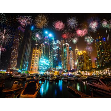 Lais Puzzle - Feuerwerk am nächtlichen Jachthafen von Dubai, Vereinigte Arabische Emirate - 1.000 Teile
