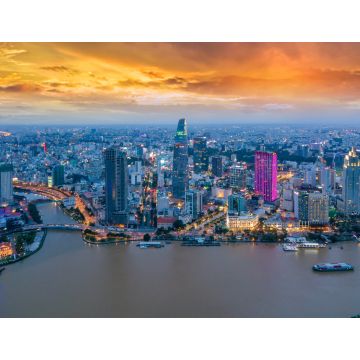 Lais Puzzle - Luftaufnahme von Ho-Chi-Minh-Stadt Skyline und Wolkenkratzer in der Mitte des Herzens Geschäft in Ho-Chi-Minh-Stadt im Zentrum. Panorama der Stadtlandschaft auf Saigon Fluss in Ho Chi Minh Stadt in Vietnam bei Sonnenuntergang Szene - 1...