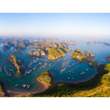Lais Puzzle - Luftaufnahme des Sonnenuntergangs in der Bucht von Lan Ha und der Insel Cat Ba, Vietnam, einzigartige Kalksteinfelseninseln und Karstformationen im Meer, schwimmende Fischerdörfer und Fischfarmen - 1.000 Teile