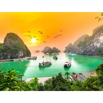 Lais Puzzle - Verträumte Sonnenuntergangslandschaft in der Halong-Bucht, Vietnam, Blick von der Adove. Dies ist das UNESCO-Weltkulturerbe, ein wunderschönes Naturwunder im Norden Vietnams - 1.000 Teile