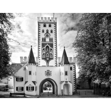Lais Puzzle - Landsberg am Lech - Bayertor, historic town gate. Bavaria, Germany. in schwarz weiß - 1.000 Teile