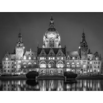 Lais Puzzle - Neues Rathaus von Hannover zur blauen Stunde in schwarz weiß - 1.000 Teile