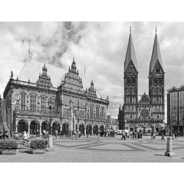 Lais Puzzle - Bremen Marktplatz mit Rathaus und Kathedrale in schwarz weiß - 1.000 Teile