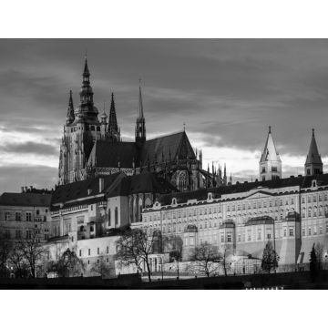 Lais Puzzle - Die Prager Burg bei Sonnenuntergang, Prag, Tschechische Republik, Europa. Schöner, einer der größten bewohnten Burgkomplexe der Welt in schwarz weiß - 1.000 Teile