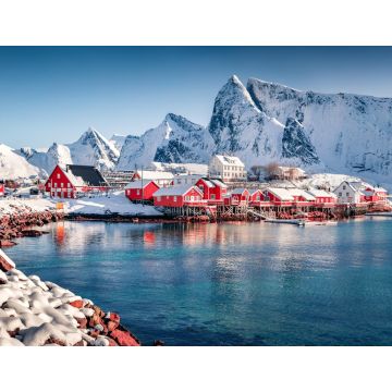 Lais Puzzle - Fesselnde Nachmittagsszene des Dorfes Sakrisoy, Norwegen, Europa. Herrliche Winteransicht der Lofoten. Wunderschöne Meereslandschaft der norwegischen See - 1.000 Teile