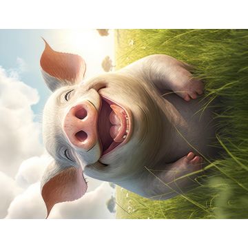 Lais Puzzle - Lachendes Schwein steht auf einer Wiese, Cartoon Style - 1.000 Teile
