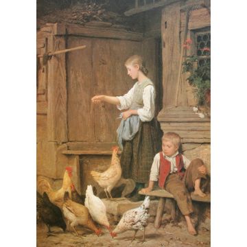 Lais Puzzle - Albert Anker - Mädchen die Hühner fütternd - 1.000 Teile
