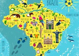 Lais Puzzle - Brasilien illustrierte Landkarte, Südamerika, mit Wahrzeichen, Museum, Kirche, traditionellem Essen, brasilianischem Karneval, Tieren und Blumen - 100, 200, 500 & 1.000 Teile