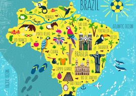 Lais Puzzle - Brasilien illustrierte Landkarte, Südamerika, mit Wahrzeichen, Museum, Kirche, traditionellem Essen, brasilianischem Karneval, Tieren und Blumen - 500 & 1.000 Teile