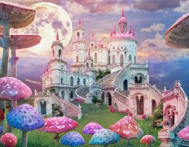 Lais Puzzle - Fantasie, Landschaft mit Pilzen und Schloss, Alice im Wunderland - 40 Teile