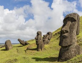 Lais Puzzle - Moai-Skulpturen in verschiedenen Fertigstellungsstadien bei Rano Raraku, dem Steinbruch für alle Moai auf der Osterinsel, Rapa Nui-Nationalpark, Osterinsel (Isla de Pascua), Chile - 40 Teile