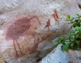 Lais Puzzle - Aborigine-Malereien auf dem Felsen. Mauern unter dem Schatten. Bedeutung: Tiere, Emu, Frosch. Elsey-Nationalpark, Victoria-Fluss, Northern Territory, Australien - 40 Teile