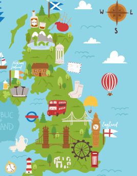 Lais Puzzle - Vereinigtes Königreich Großbritannien und Nordirland Karte Reise Stadt Tourismus Transport auf blauen Ozean Europa Kartographie und nationale Wahrzeichen - 40 Teile