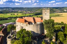 Lais Puzzle - Luftaufnahme, Burg Guttenberg, Haßmersheim, Odenwald, Baden-Württemberg, Deutschland - 2.000 Teile