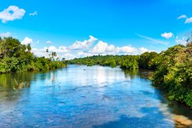 Lais Puzzle - Panoramablick vom Fluss Iguazu auf die Ufer des subtropischen Regenwaldes. Der Iguazu-Nationalpark liegt in der Provinz Misiones, Argentinien - 2.000 Teile