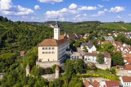 Lais Puzzle - Luftaufnahme, Burg Horneck, Burg des Deutschen Ordens, Gundelsheim, Odenwald, Baden-Württemberg, Deutschland - 2.000 Teile