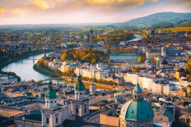 Lais Puzzle - Panoramablick der historischen Stadt Salzburg mit Salzach Fluss in schönem Sonnenuntergang, Salzburger Land, Österreich - 2.000 Teile