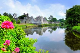 Lais Puzzle - Mittelalterliche Burg Desmond, Irland mit Flussreflexionen und Blumen, Adare, Grafschaft Limerick - 2.000 Teile