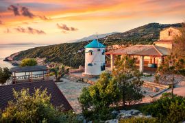Lais Puzzle - Morgen Szene mit Windmühle. Bunte Frühling Sonnenaufgang auf der Insel Zakynthos, Korithi Lage, Ionisches Meer, Griechenland - 2.000 Teile