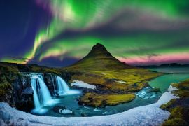 Lais Puzzle - Nordlicht, in Kirkjufell in Island mit Wasserfällen - 2.000 Teile