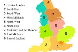 Lais Puzzle - Bunte Karte von England mit Umriss auf weißem Hintergrund - 2.000 Teile
