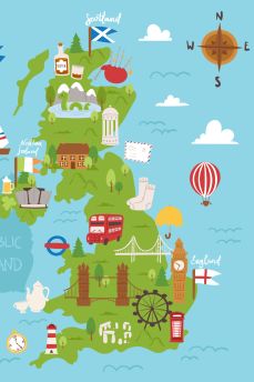 Lais Puzzle - Vereinigtes Königreich Großbritannien und Nordirland Karte Reise Stadt Tourismus Transport auf blauen Ozean Europa Kartographie und nationale Wahrzeichen - 2.000 Teile