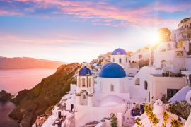 Lais Puzzle - Blick bei Sonnenuntergang auf die blauen Kuppelkirchen von Santorin, Griechenland - 2.000 Teile