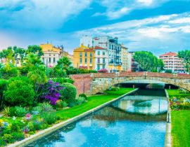 Lais Puzzle - Blick bei Sonnenuntergang auf den Fluss La Bassa, der durch das Stadtzentrum von Perpignan fließt, Frankreich - 40, 100, 200, 500, 1.000 & 2.000 Teile