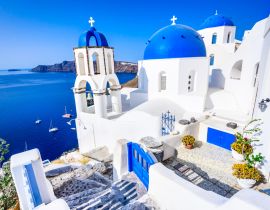 Lais Puzzle - Oia, Santorin, Griechenland - Blaue Kirche und Caldera - 40, 100, 200, 500, 1.000 & 2.000 Teile