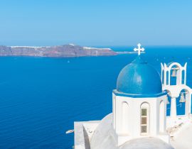 Lais Puzzle - Theoskepasti-Kirche mit Blick auf die Insel Thirasia auf Santorin in Griechenland - 40, 100, 200, 500, 1.000 & 2.000 Teile