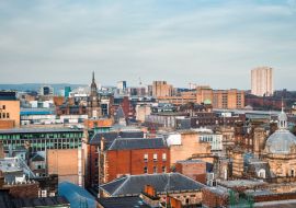 Lais Puzzle - Ein weiter Blick von einem Dach auf die Gebäude und die Architektur des Stadtzentrums von Glasgow im Abendlicht, Schottland - 1.000 Teile