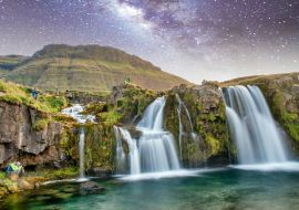 Lais Puzzle - Berühmtes Reiseziel in Island. Kirkjufell Wasserfälle bei Nacht - 1.000 Teile