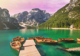 Lais Puzzle - Barche nel lago di Braies al tramonto, Südtirol - 1.000 Teile