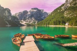 Lais Puzzle - Barche nel lago di Braies al tramonto, Südtirol - 2.000 Teile