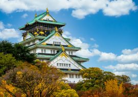 Lais Puzzle - Osaka Schloss schöne Attraktion alte Architektur Wahrzeichen Osaka Schloss im Herbst, Osaka City, Kansai - 1.000 Teile