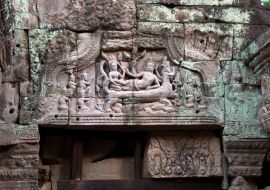 Lais Puzzle - Angkor Kambodscha, Schnitzerei des auf einer Schlange liegenden Hindu-Gottes Vishnu am Türsturz des Preah-Khan-Tempels aus dem 12. - 1.000 Teile