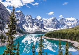 Lais Puzzle - Moränensee im Banff National Park, Kanadische Rockies, Kanada. Sonniger Sommertag mit strahlend blauem Himmel - 1.000 Teile