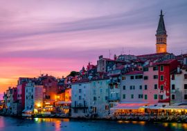 Lais Puzzle - Rovinj bunte Stadt Kroatien, Sonnenuntergang Rovinj historische Stadt mit Kirche und Meer - 1.000 Teile