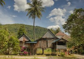 Lais Puzzle - Traditionelles Landhaus mit Palme, Dorf auf der Insel Penang, Malaysia - 1.000 Teile