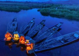Lais Puzzle - Intha-Fischer bei der morgendlichen Arbeit. Lage des Inle-Sees, Myanmar - 1.000 Teile