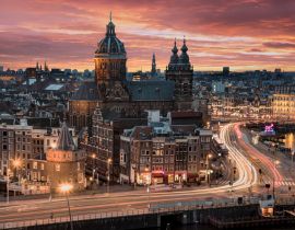 Lais Puzzle - Basilika Saint Nicolas Kirche in Amsterdam Sonnenuntergang Skyline mit der Ampel Tabletts - 40, 100, 200, 500, 1.000 & 2.000 Teile